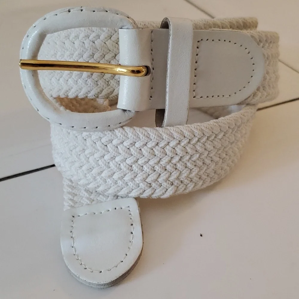 New women's stretch braided white belt in size L